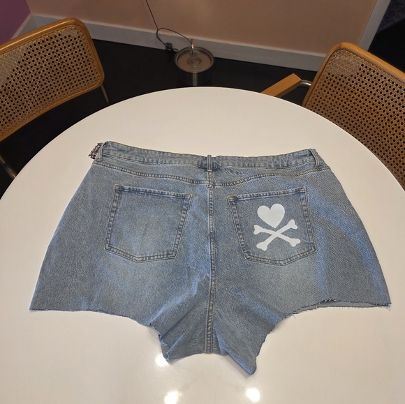 Hot Topic Tokidoki Plus Size Blue Jean Shorts Distressed Raw Hem New Custom Cut - Picture 2 of 15